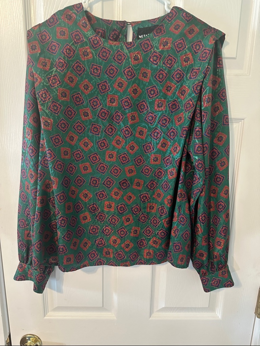 Notations Green Blouse with Pink and Navy Medallion Print (14)